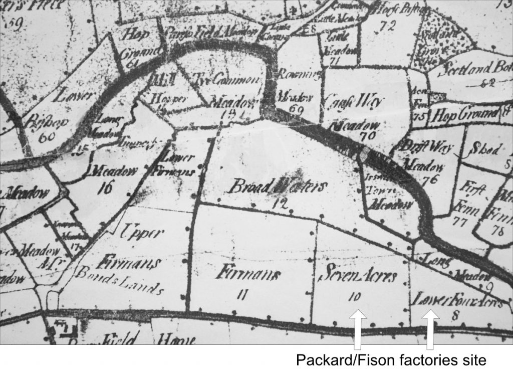 Broadwaters from the 1782 Bramford Estate map (North is to the right)